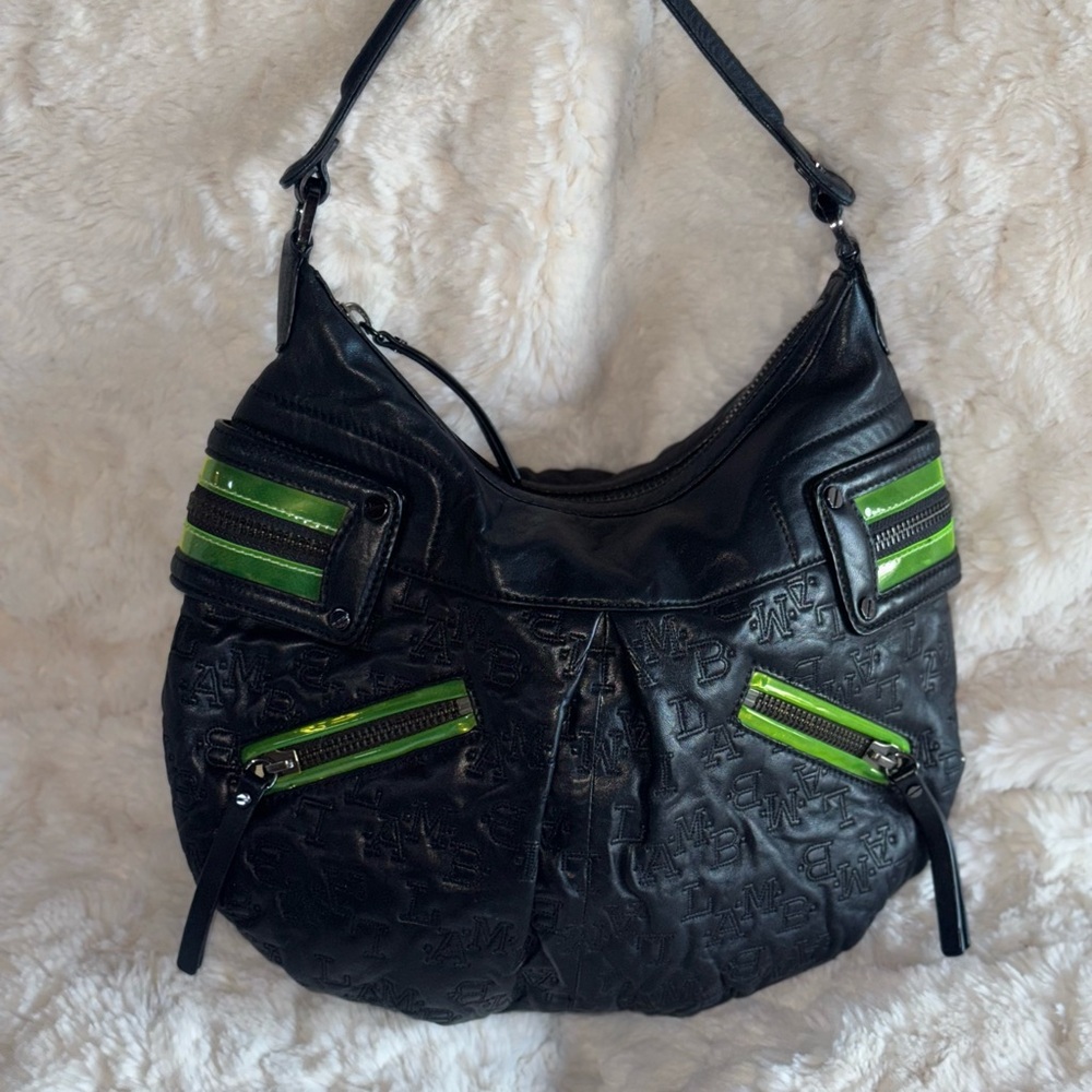 L.A.M.B. Black and Green Shoulder Bag
